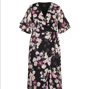 City Chic floral/black flattering faux wrap dress size s/16